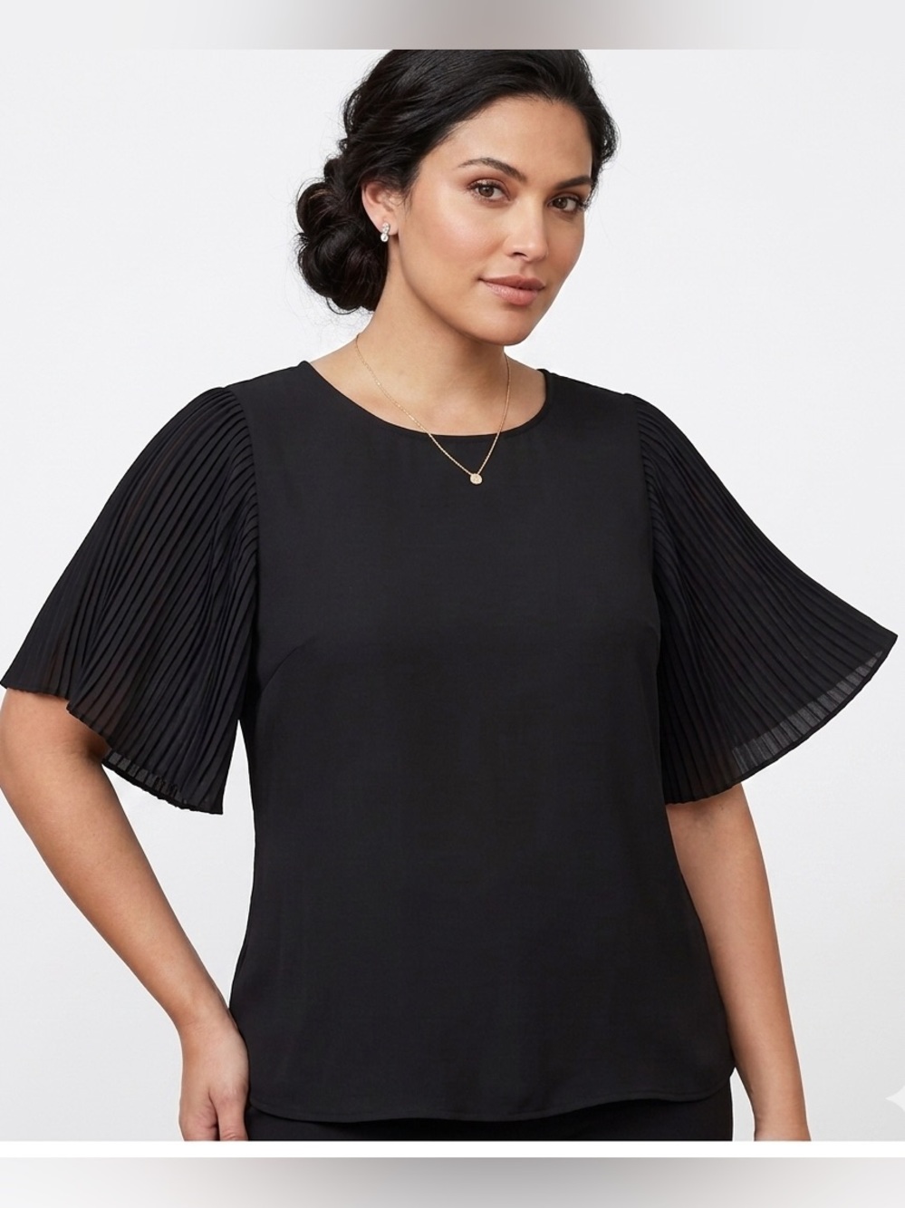 Worthington Black Pleated Sleeve Blouse